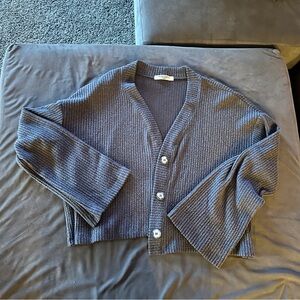 Project Social T Charcoal Ribbed Cardigan Size Medium Wide Arm Classic Rustic